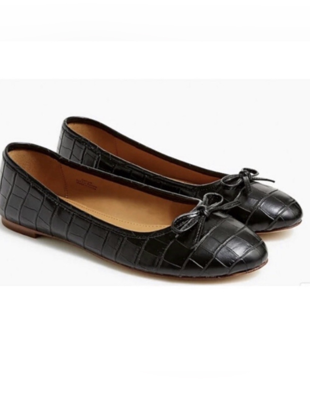 J. Crew Black Crocodile-Embossed Ballet Flats with Bow